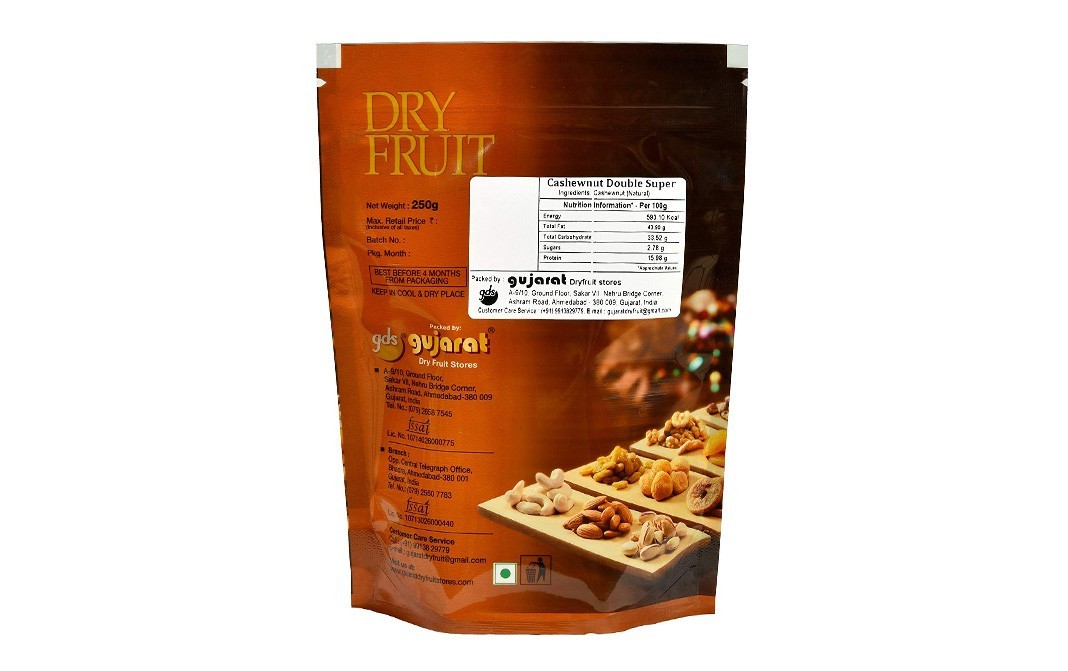 Gujarat Dry Fruit Stores Cashewnut Double Super    Pack  250 grams
